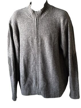 L.L. Bean Cashmere Wool Full Zip Sweater Heather Grey XL Elbow Patches